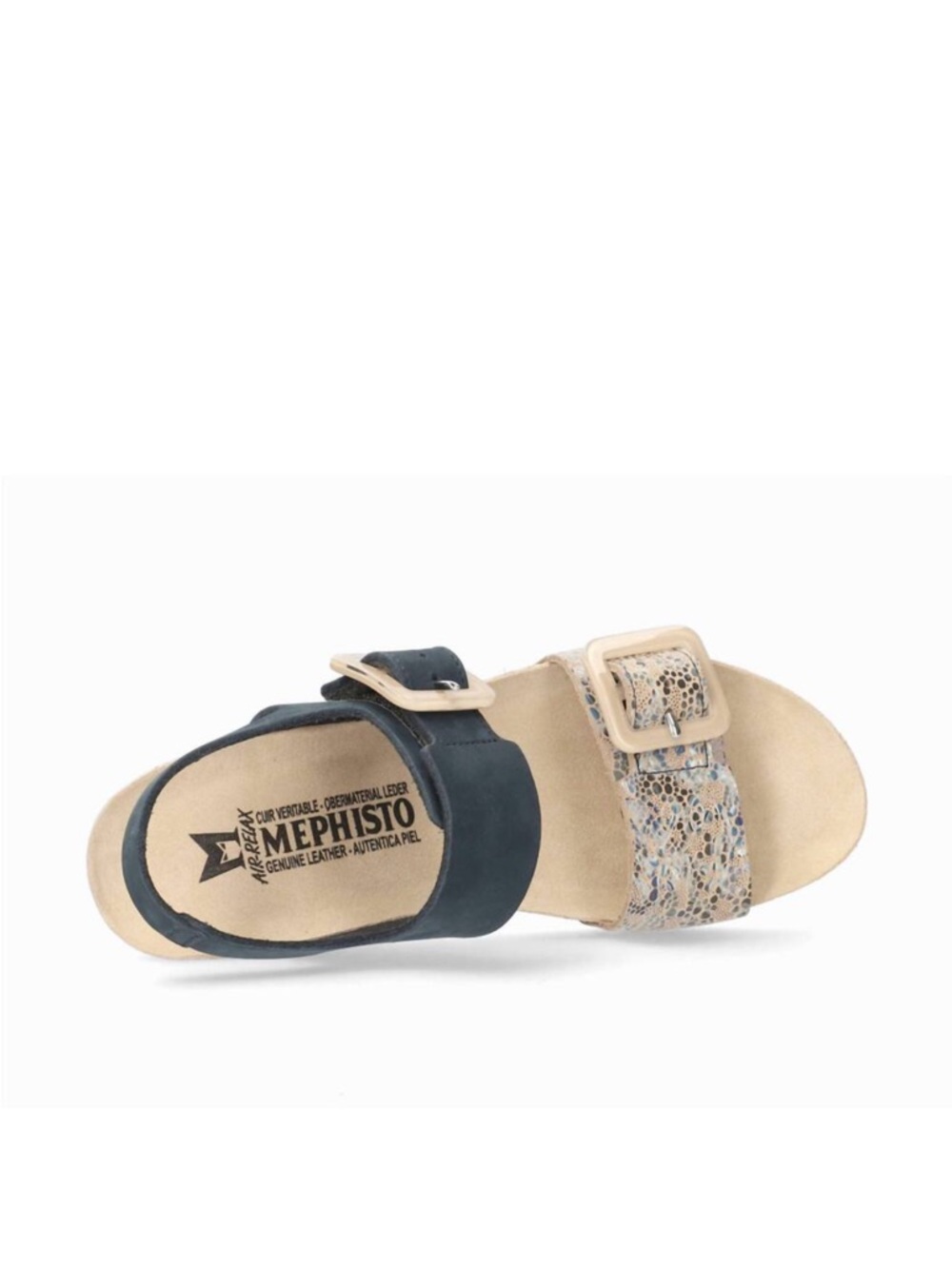Mephisto Women's lissia Navy and Beige Cork Wedge Sandal with Buckles - Picture 2 of 10
